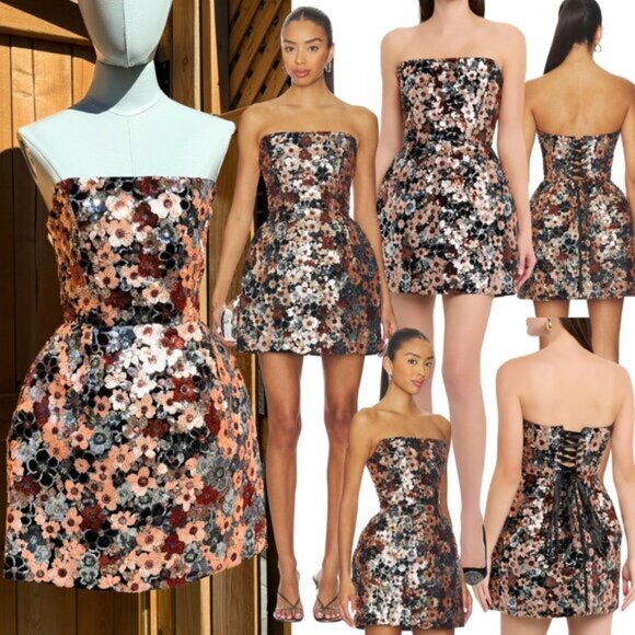 🆕 BRONX & BANCO 🧿 NWOT Maraya Floral Sequin Mini Dress, Pink Multi, Sz XS US 2 - Picture 1 of 17